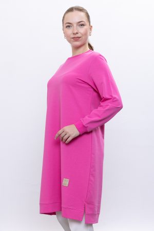 İki İplik bisiklet yaka armalı uzun tunik