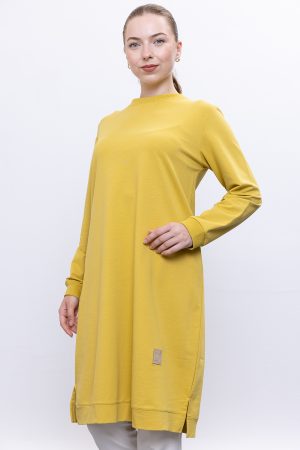 İki İplik bisiklet yaka armalı uzun tunik