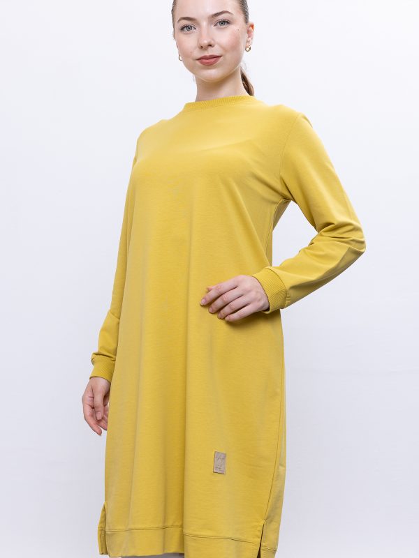 İki İplik bisiklet yaka armalı uzun tunik