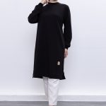 İki İplik bisiklet yaka armalı uzun tunik