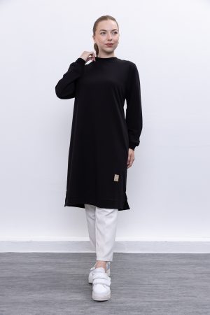 İki İplik bisiklet yaka armalı uzun tunik