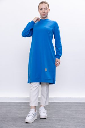 İki İplik bisiklet yaka armalı uzun tunik