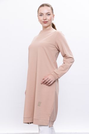 İki İplik bisiklet yaka armalı uzun tunik