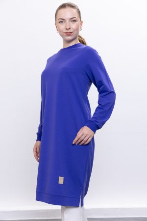 İki İplik bisiklet yaka armalı uzun tunik