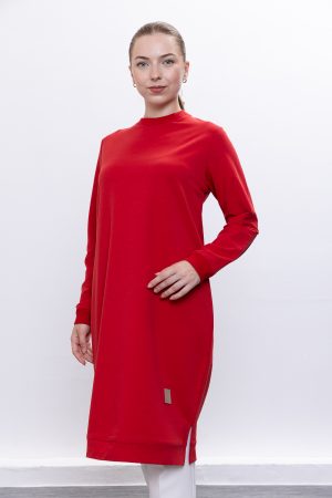 İki İplik bisiklet yaka armalı uzun tunik