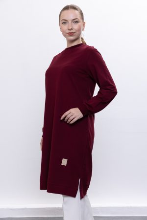 İki İplik bisiklet yaka armalı uzun tunik