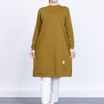 İki İplik bisiklet yaka armalı uzun tunik