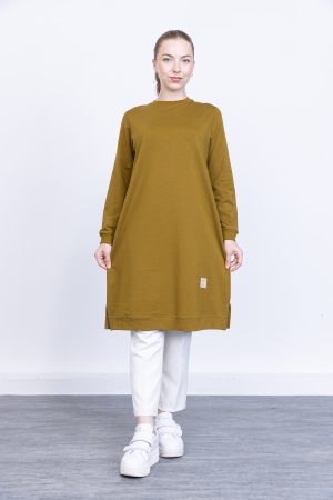 İki İplik bisiklet yaka armalı uzun tunik