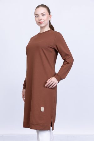 İki İplik bisiklet yaka armalı uzun tunik