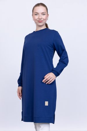 İki İplik bisiklet yaka armalı uzun tunik