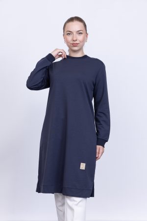 İki İplik bisiklet yaka armalı uzun tunik