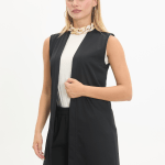 kadın uzun kolsuz rahat kesim Şık yelek siyah