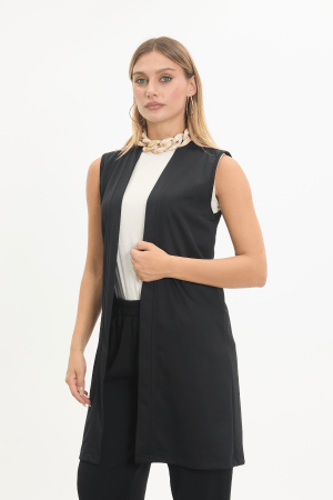 kadın uzun kolsuz rahat kesim Şık yelek siyah