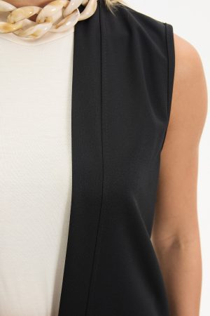 kadın uzun kolsuz rahat kesim Şık yelek siyah