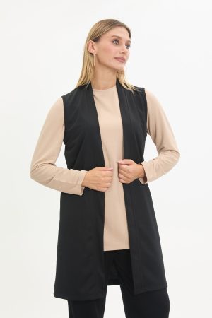 kadın uzun kolsuz rahat kesim Şık yelek siyah