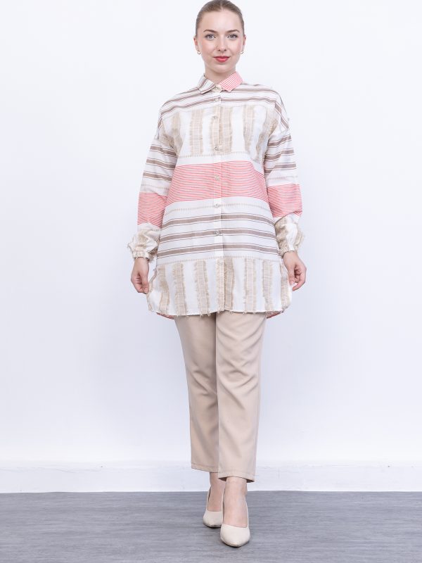 keten Çizgili yazlık kadın gömlek