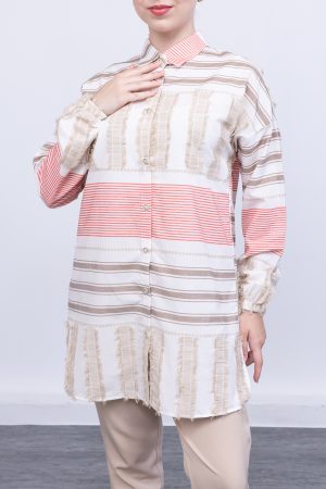keten Çizgili yazlık kadın gömlek