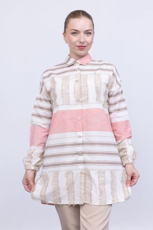 keten Çizgili yazlık kadın gömlek