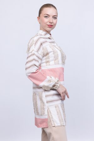 keten Çizgili yazlık kadın gömlek
