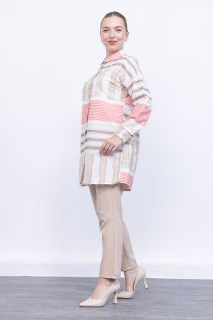 keten Çizgili yazlık kadın gömlek