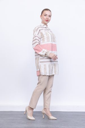 keten Çizgili yazlık kadın gömlek