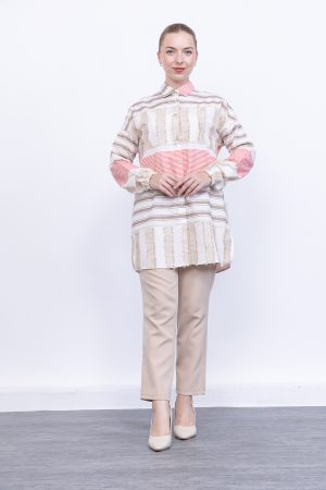 keten Çizgili yazlık kadın gömlek