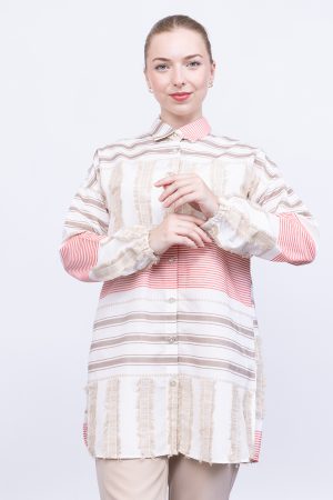 keten Çizgili yazlık kadın gömlek
