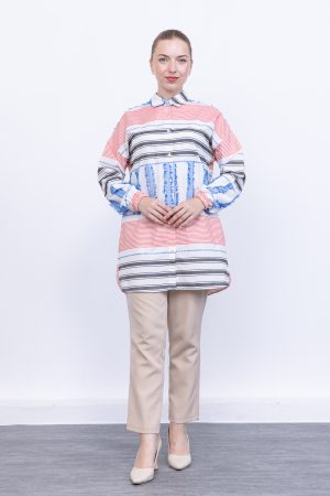 keten Çizgili yazlık kadın gömlek