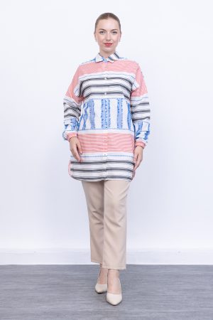 keten Çizgili yazlık kadın gömlek