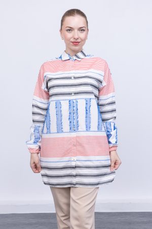 keten Çizgili yazlık kadın gömlek