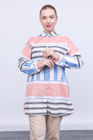 keten Çizgili yazlık kadın gömlek