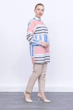keten Çizgili yazlık kadın gömlek