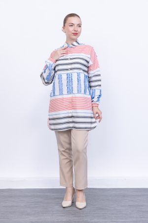 keten Çizgili yazlık kadın gömlek
