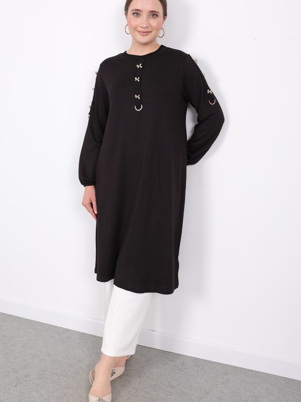 kristal gold fiyonk düğmeli tunik