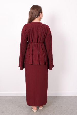 kuşaklı merserize triko elbise takım