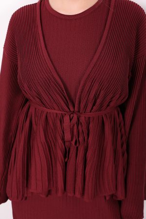 kuşaklı merserize triko elbise takım