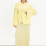 kuşaklı merserize triko elbise takım