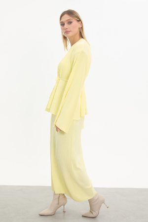 kuşaklı merserize triko elbise takım