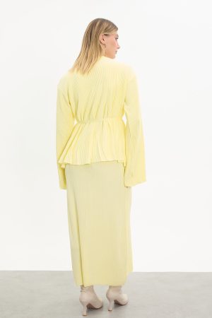 kuşaklı merserize triko elbise takım