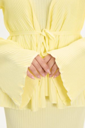 kuşaklı merserize triko elbise takım