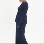 kuşaklı merserize triko elbise takım