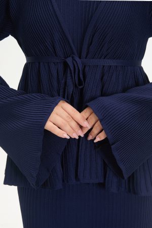 kuşaklı merserize triko elbise takım