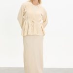 kuşaklı merserize triko elbise takım