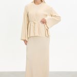 kuşaklı merserize triko elbise takım