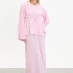 kuşaklı merserize triko elbise takım