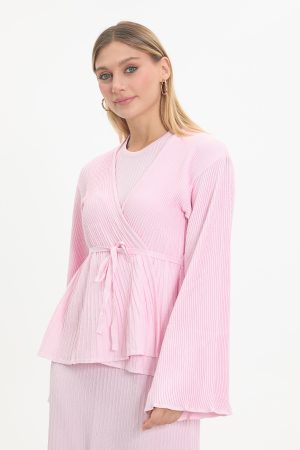 kuşaklı merserize triko elbise takım