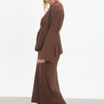 kuşaklı merserize triko elbise takım