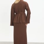 kuşaklı merserize triko elbise takım