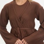 kuşaklı merserize triko elbise takım