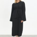 kuşaklı merserize triko elbise takım